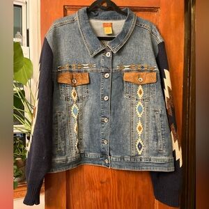 Scully Western Aztec Embroidered Denim Sweater Jean Jacket Women’s Size 4XL